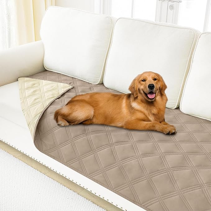 Smiry Waterproof Dog Bed Cover Blanket 30x70, Soft Reversible Pet Blanket, Washable Leakproof Cats Dogs Couch Cover for Sofa, Couch, Furniture, Lattice, Taupe/Beige