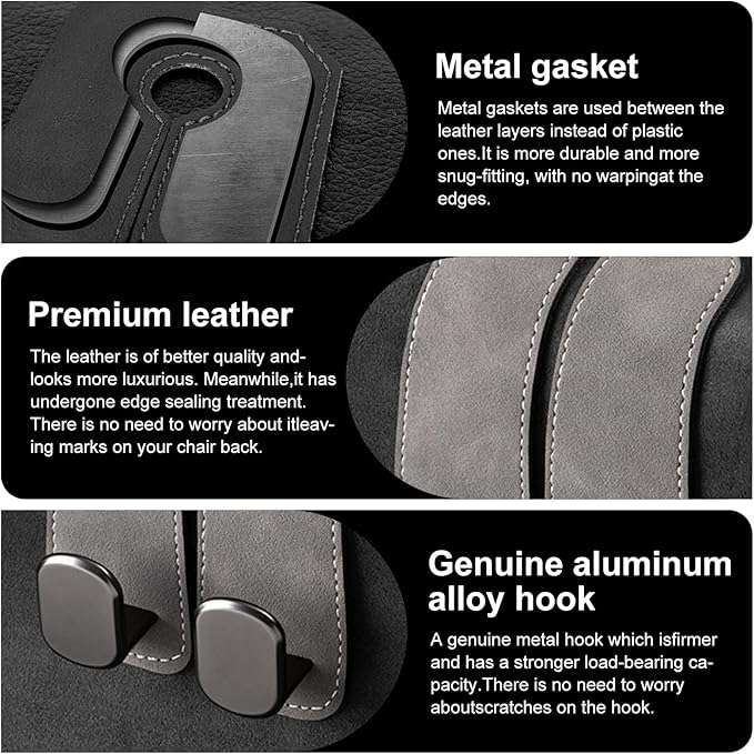 Car Purse Hook Purse Hook for Car Seats Headrest Car Seat Hooks,Heavy Duty Vehicle Organizer for Handbags, Groceries, Purses, Keep Car Tidy (Gray, 2 Pack)