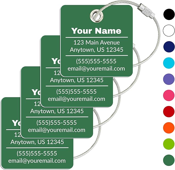 Personalized Luggage Tag | 4 Pack | Custom Luggage Tags for Suitcases | Kids Backpack Tag | 10 Color Options & Choose Font, Font Color