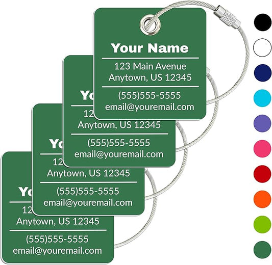Personalized Luggage Tag | 4 Pack | Custom Luggage Tags for Suitcases | Kids Backpack Tag | 10 Color Options & Choose Font, Font Color