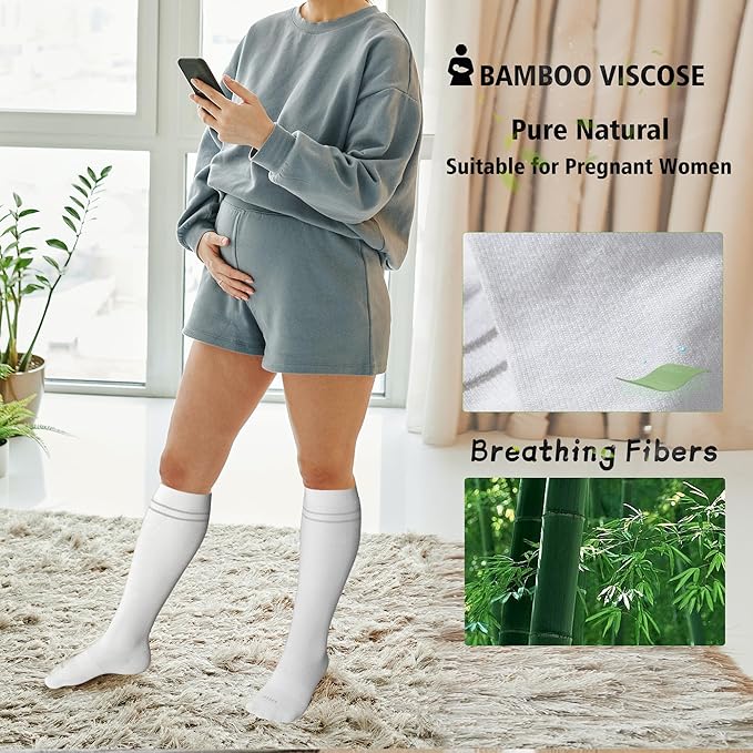 LEVSOX Viscose Made from Bamboo Compression Socks for Pregnant Women 20-30 mmHg Knee High Cute Mens Supports Socks for Travel