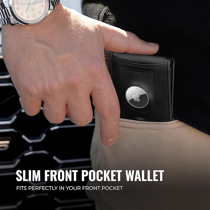 Kingly Trace Airtag Wallet for Men - Smart RFID Blocking Leather Wallet with Airtag Holder & Money Clip - Minimalist Trackable Design with Pull Tab - Secure Wallets