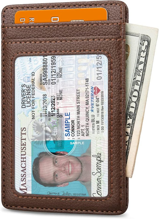 Buffway Mens Slim Wallet, Minimalist Thin Front Pocket Leather Credit Card Holder with RFID Blocking for Work Travel | Minimalist, Thin, Front Pocket, Credit Card Holder, RFID Blocking, for Work Travel