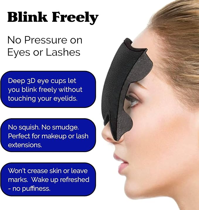 Complete Light Blocking 3D Sleep Mask – Blackout Eye Mask for Sleeping, Lash Extensions & Side Sleepers – Pressure-Free Comfort with Adjustable Strap, Travel Bag & Earplugs