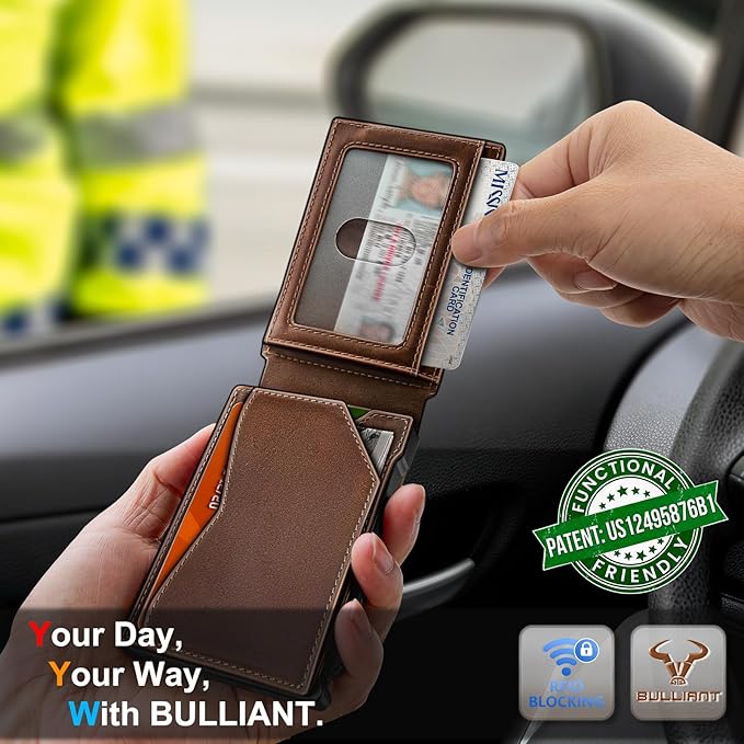 BULLIANT Men Wallet, Metal Wallet Money Clip Magnetic Flip Top Grain Leather 13 Cards Pop-up Access Simplifed Bill Folder
