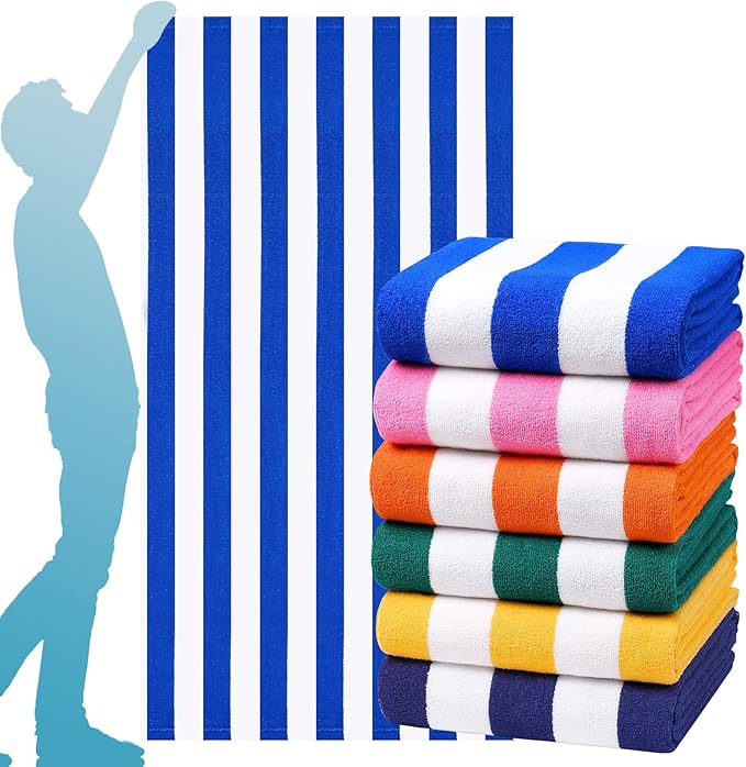6 Packs Oversized 72x40 Inch Stripe Beach Towel Thin Set Extra Large XL Big Clearance Accessories Essentials Soft Super Absorbent Pool Travel Bath Swim Camping Towels Bulk Men Women Adults Gift