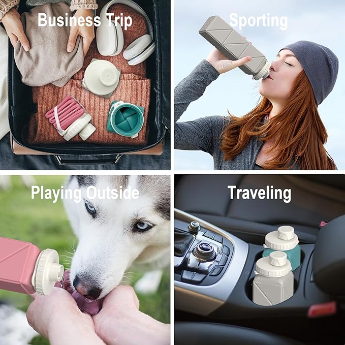 Collapsible Water Bottles 20.6oz, Silicone Foldable Portable Travel Water Bottle, BPA-Free, Leakproof Reusable for Traveling Camping Hiking Cycling Yoga Sports Outdoor, 1 Pack (Dark Blue)