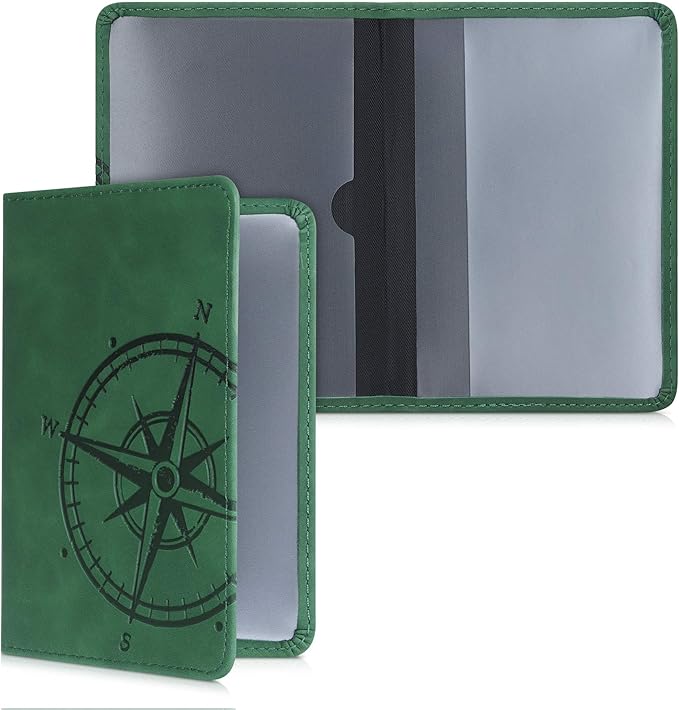 kwmobile Registration and Insurance Holder - Car Document Holder for Vehicle Documents and Cards - PU Leather with Design - Dark Green