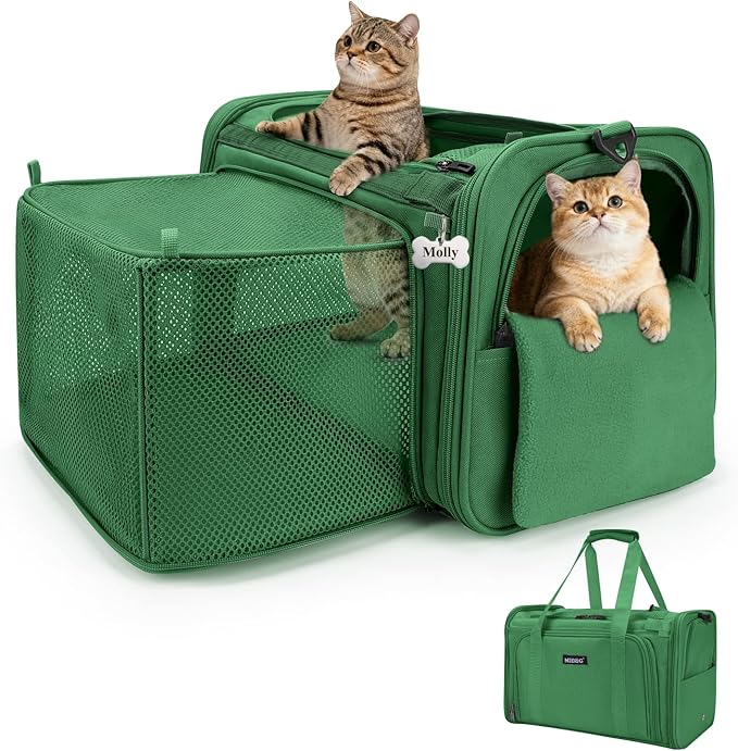 MIDOG Cat Carrier Soft, TSA Approved Airline Travel Carrier for Cats and Small Dogs, Under Seat Pet Bag with Expandable Space & Escape-Proof Zippers (Olive)