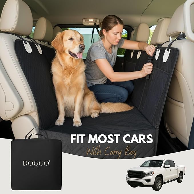 Premium Dog Back Seat XL Extender | Supports 400 lbs | Waterproof Hard Bottom & Non-Slip Design | Pet Seat Cover with Mesh Window & Storage Pocket | Fits Large SUV, Trucks (Black)