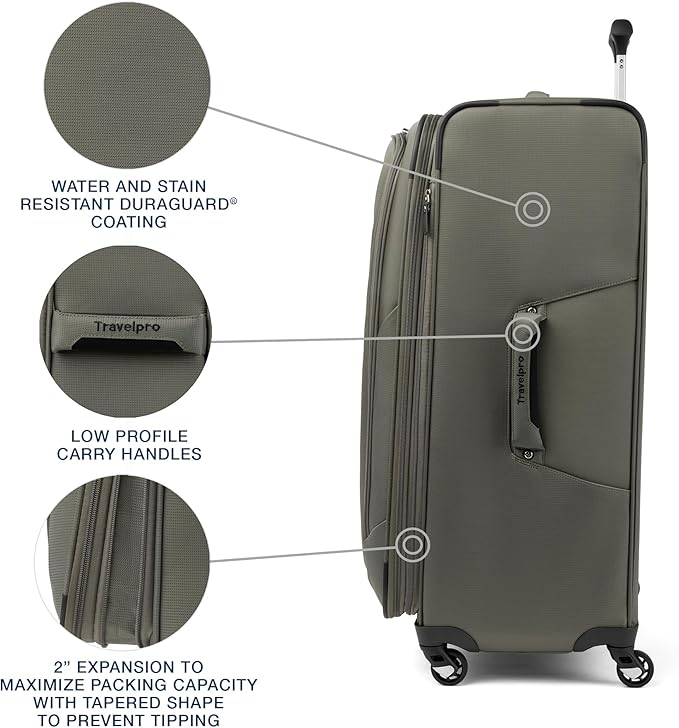 Travelpro Maxlite 5 Softside Expandable Checked Luggage with Spinner Wheels, Lightweight, 29-Inch — Slate Green