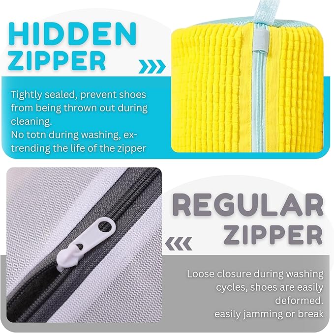 XXL Shoe Bag for Washing Machine - 2PCS Reusable shoe laundry bag for washer and dryer, 360° Premium Protective Shoe Washing Machine Bag for Sneakers, Slippers, Gym & All Type of Shoes (YELLOW)