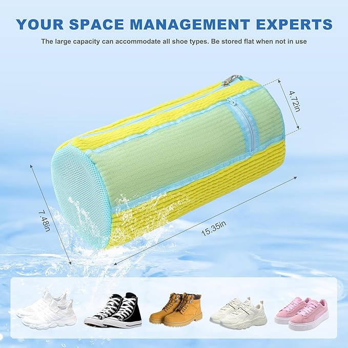 Shoe Washing Machine Bag, 2PCS Reusable Shoe Bag for Washing Machine, 360° Deep Cleaning Shoe Washing Bag for Sneakers, Laundry Shoe Bag for Washer & Dryer, Fits All Shoe Types (YELLOW)