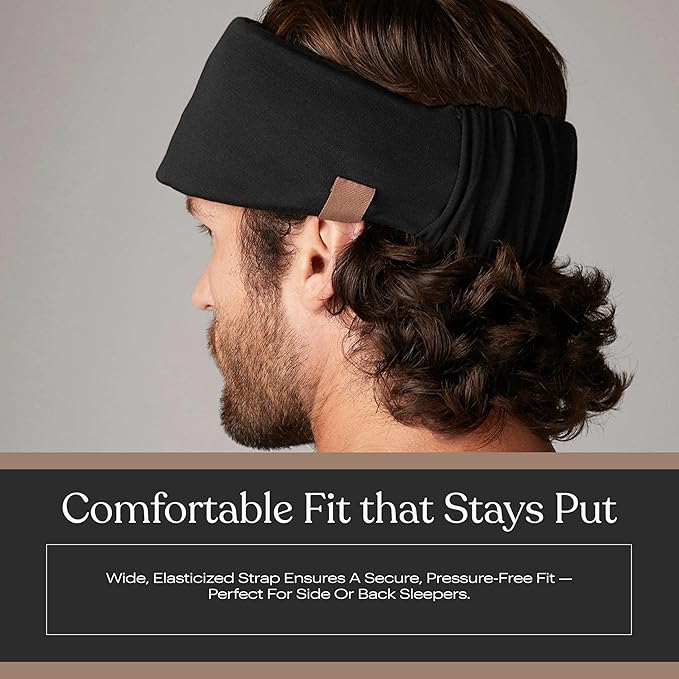 Lunya Sleep Mask with Box - Washable Silk Sleeping Mask and Headband for Beauty Routines - Thermoregulating Comfort for Restful Nights - Silk Eye Mask for Women - Large - Immersed Black