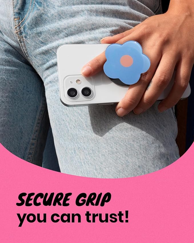 OnTheGrip Cute Solid Color Daisy Flower Design Collapsible Mobile Phone Grip Stand Holder for Smartphone Tablet Cell Phone Accessory (Blue)