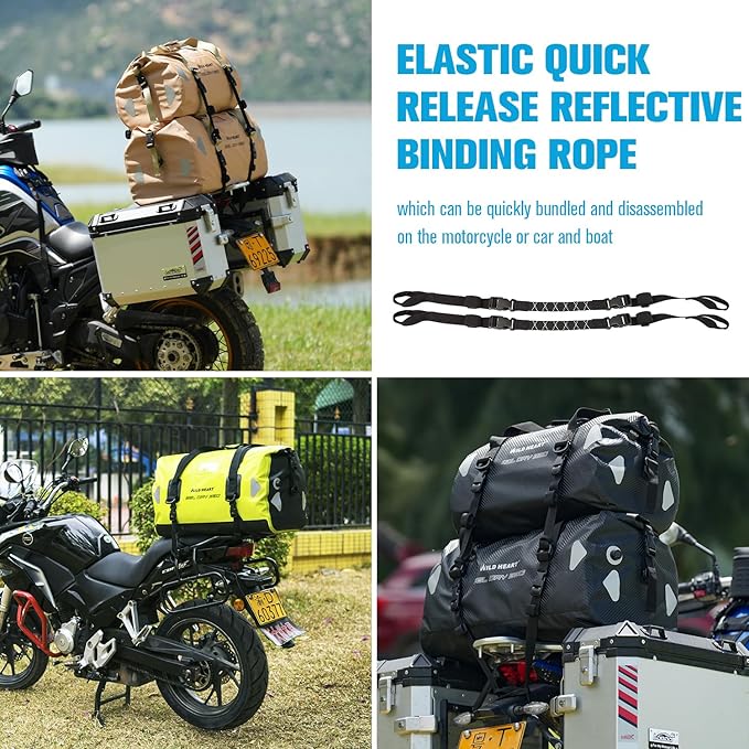 WILD HEART Waterproof Motorcycle Duffel Bag PVC500D Double-bottom With Rope Straps and Inner Pocket 40L 66L 100L for Kayaking, Camping, Boating,Motorcycle