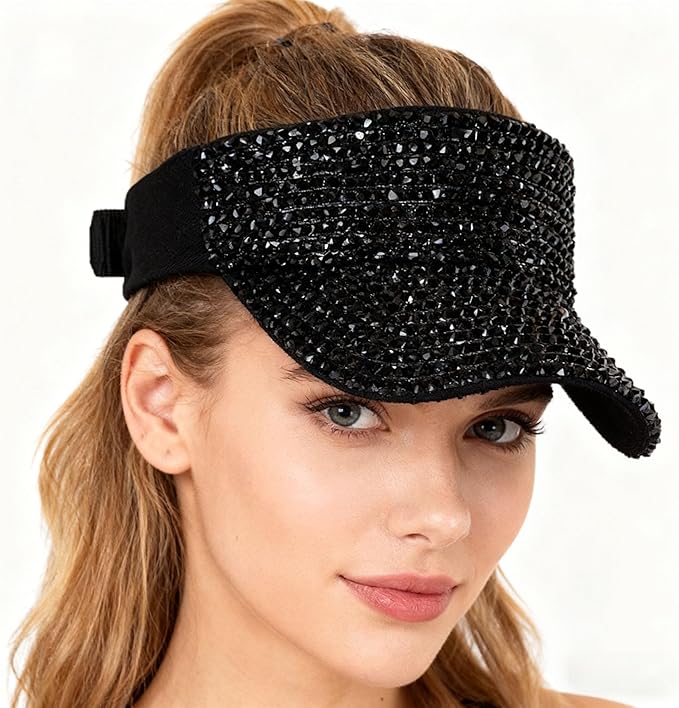 Bling Shiny Rhinestone Sports Sun Visor Hat for Women Summer Adjustable Breathable Beach Visor Caps Running Golf Sun Hat