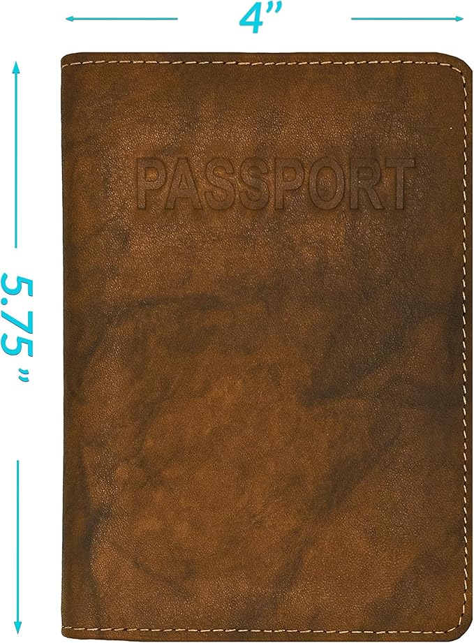 Personalized Monogrammed Antique Saddle Leather RFID Passport Cover Holder and 2 Luggage Tags