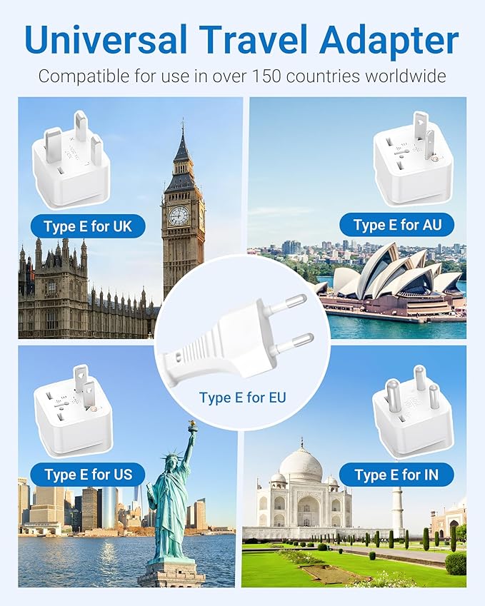 BESTEK Universal Travel Adapter 100-220V to 110V Voltage Converter 250W with 6A 4-Port USB Charging 3 AC Sockets and EU/UK/AU/US/India Worldwide Plug Adapter (White)