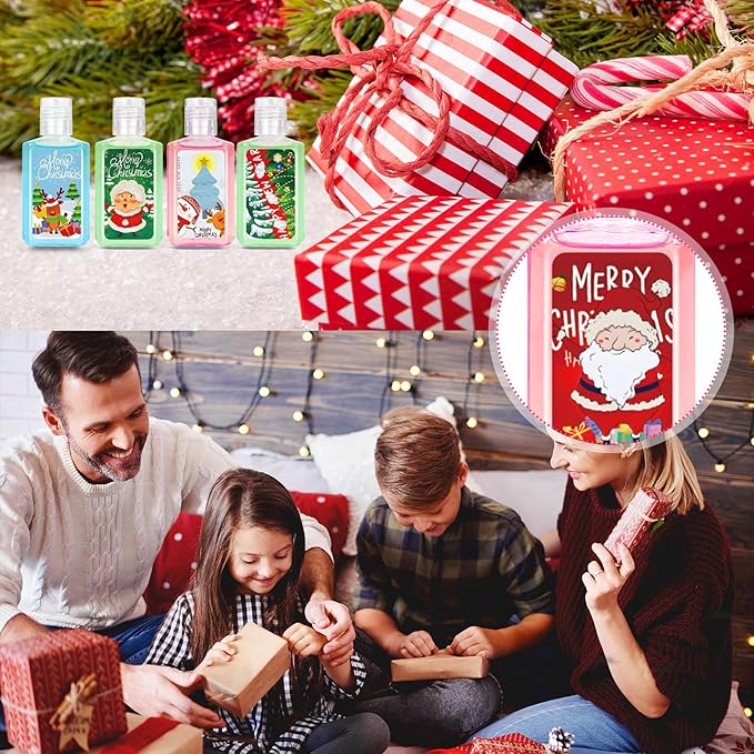 50 Pcs Christmas Mini Hand Sanitizer Bulk Christmas Gifts Favors 1fl oz Travel Size Hand Soap Gifts Small Hand Sanitizer Thank You Gifts for Xmas Goodie Bags Stocking Stuffers (Scene)