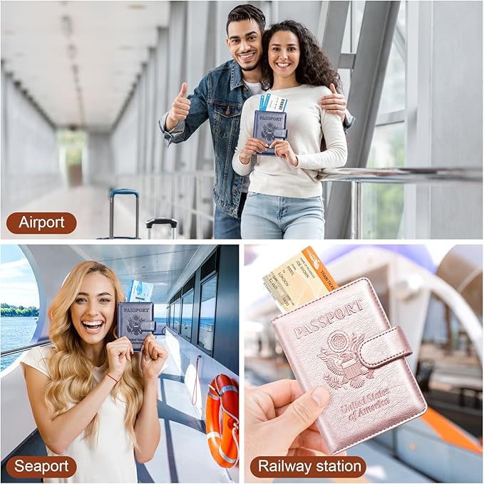 Herain Passport Holder for Travel Cruise Essentials, 2 Pcs Passport Cover Wallet Case Women Men Family, RFID Passports Book Card Holders Travel Accessorie Gifts Must Haves