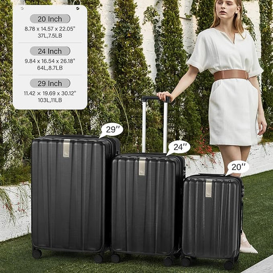 Hanke Hardshell Luggage Sets 2 Piece Extra Large Suitcases with Lock,28 Inch Luggage with Spinner Wheels, Travel Suitcase for Women Men 20 29Inch,Jet Black