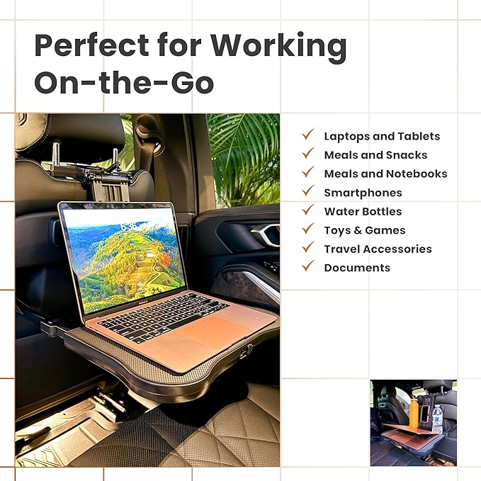 B1bee Foldable Car Seat Tray Table – Adjustable Back Seat Organizer for Kids & Adults, Ideal for Travel, Work, and Meals – Supports Up to 44 lbs