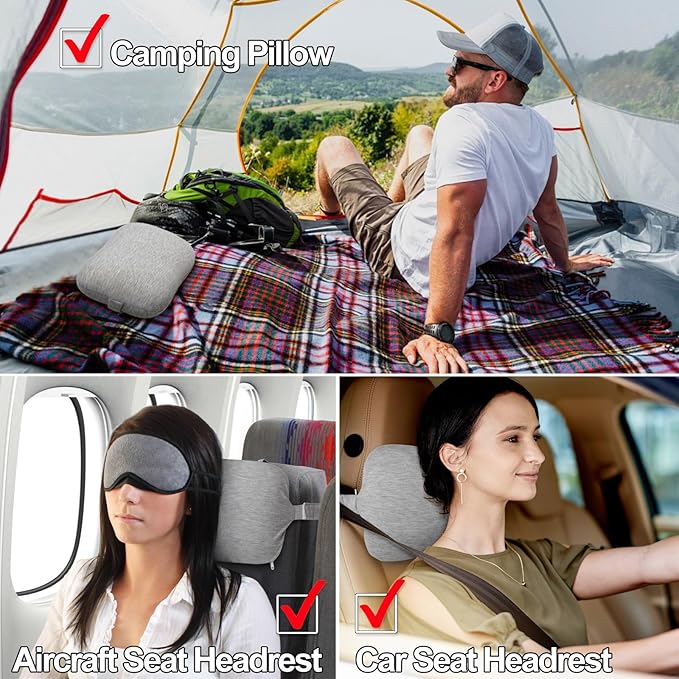 Portable Small Travel Pillow, Made with Soft Memory Foam Pillow and Breathable Cover, for Backpacking Hiking, Camping, Airplane and Car Trip (Gray)