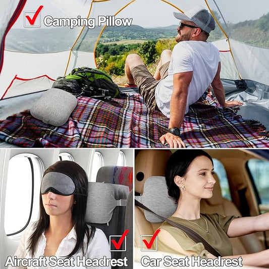 Portable Small Travel Pillow, Made with Soft Memory Foam Pillow and Breathable Cover, for Backpacking Hiking, Camping, Airplane and Car Trip (Gray)