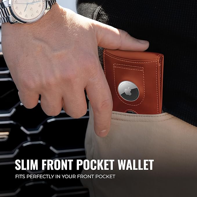 Kingly Trace Airtag Wallet for Men - Smart RFID Blocking Leather Wallet with Airtag Holder & Money Clip - Minimalist Trackable Design with Pull Tab - Secure Wallets