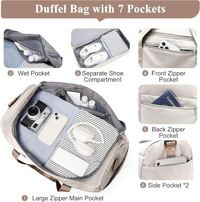 Travel Duffle Bag with Shoe Compartment, XL Weekender Bags for Women, Carry On Overnight Bags for Gym Sports & Business Trips, Water-Resistant Hospital Bag for Labor and Delivery