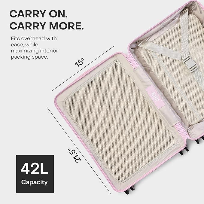 Carry On Essential - 20" Airline Approved Carry On Luggage with Wheels, Travel Suitcase for Men & Women - Premium Rolling Suitcase, TSA Lock, Polycarbonate Shell, Spinner Wheels - Blush Pink