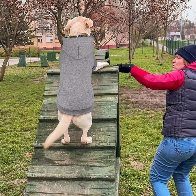 Dog Sweaters,Dog Hoodie,Cozy Fleece Interior Sweatshirt with Hood & Pocket,Leash Hole,Pet Clothes Sweater for Small,Medium,and Large Dogs,Grey&2XL