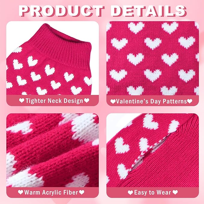 GOYOSWA Valentines Dog Sweater, Dog Valentines Clothes Outfit Knitted Sweaters for Small Medium Large Dogs Pets (Rose Red Heart, X-Large)
