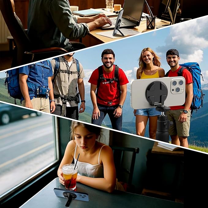 Magnetic Phone Tripod Mount With1/4" Hole&Cold Shoe,Foldable Travel Phone Stand Smartphone Tripod Adapter for Smartphone Cell Phone Stand Holder for Desktop Video Live Streaming Vlogging Filming