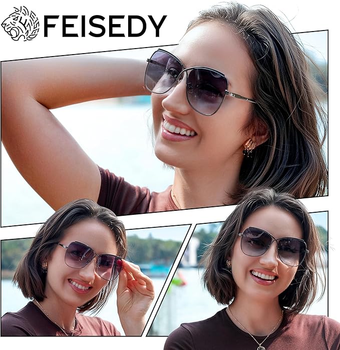 FEISEDY Womens Cute Sunglasses Oversized Butterfly X Shape Design Cateye Lady Sunglasses B2738