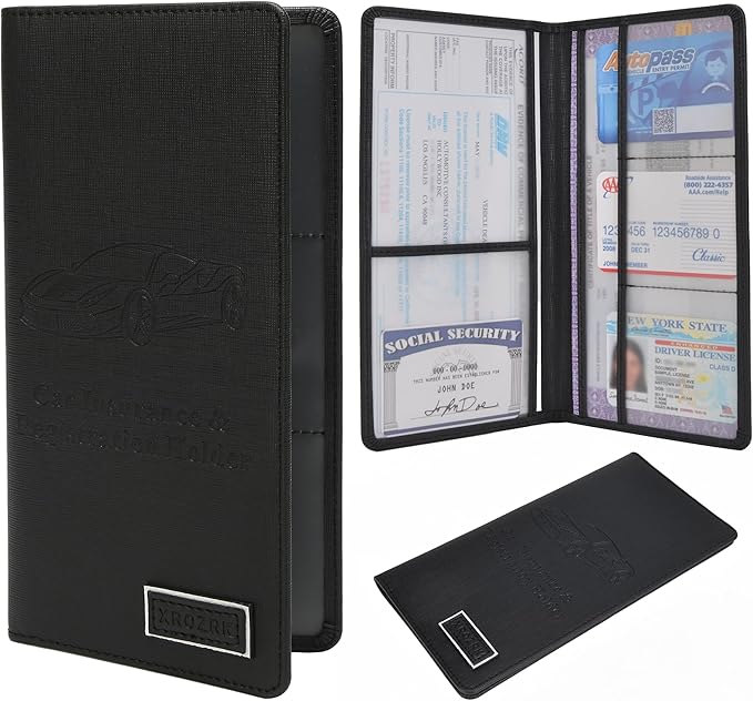 Car Registration and Insurance Holder Glove Box Folder-Premium Car Folder, Car Document Holder for Cards, Driver License & other Essential Documents (Reticulated black)