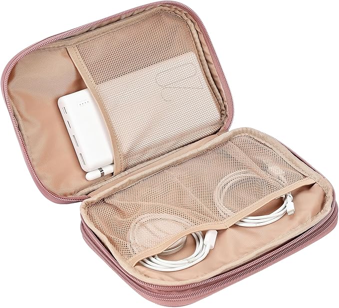 NISHEL Travel Cord Organizer Case, Large, Rose-wood Pink