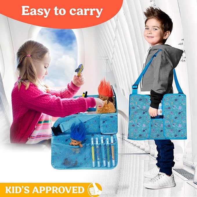 PILLANI Kids Travel Tray for Car - Car Seat Tray for Kids Travel, Road Trip Essentials Must Haves - Carseat Table Roadtrip Activities - Toddler Lap Desk Organizer for Airplane - Kids Travel Essentials