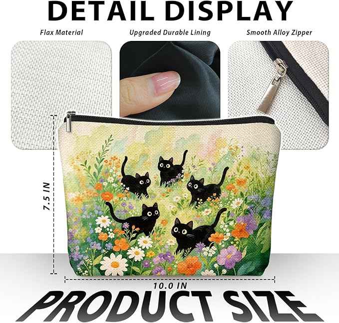 Cat Small Makeup Bag for Cat Lover Gift, Cute Kitty Cosmetic Zipper Travel Toiletry Bag for Daughters, Friends, Cats Girl & Women. Ideal Gifts For Travel, Birthdays, Graduation & Christmas