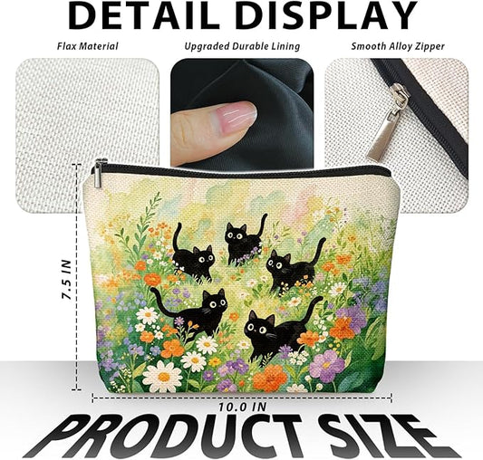 Cat Small Makeup Bag for Cat Lover Gift, Cute Kitty Cosmetic Zipper Travel Toiletry Bag for Daughters, Friends, Cats Girl & Women. Ideal Gifts For Travel, Birthdays, Graduation & Christmas