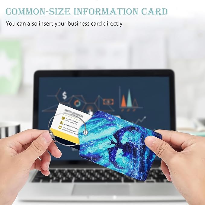 2 Pack Luggage Tag for Suitcases Blue Dragon Glowing PU Leather Bag Travel Suitcase ID Identifier Baggage Tags for Women Men Travel