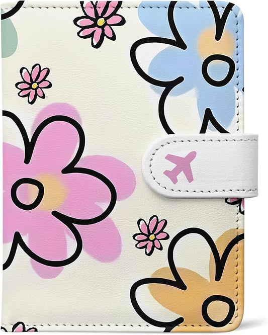 Passport Holder, Travel Wallet Cover with Pen Loop | Cute RFID Blocking Leather Case with Magnetic Closure for Travel Essentials-flower
