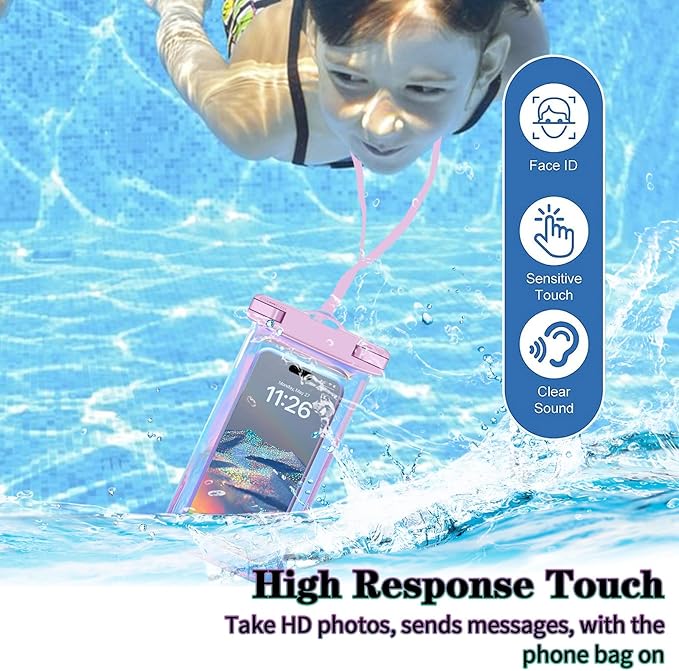 Up to 8.3" 4 Pack Iridescence Universal Waterproof Phone Pouch, Large Phone Waterproof Case Dry Bag, Protection Level: IP68, Outdoor Sports for Apple iPhone,Samsung,and More, Iridescence 4 Pack