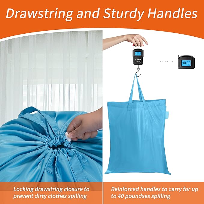 Polecasa Small Heavy Duty Laundry Bag with 130gsm Tear Resistant Fabric and Handles, Easy to Carry Durable Dirty Clothes Drawstring Bag, Perfect for College Dorm, Travel 21”x24”,Gulf Blue
