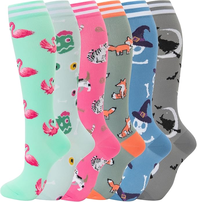 fenglaoda Compression Socks for Women Men Support Circulation 6 Pairs Socks For Nurse, Travel, Flight