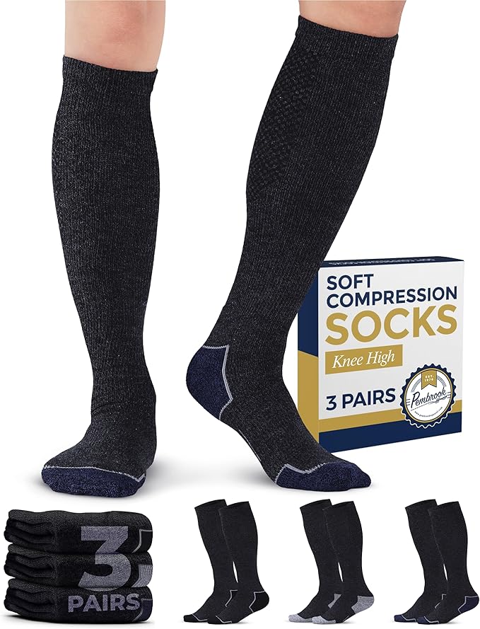 Pembrook Light Compression Socks for Men - 3 Pairs | 8-15 mmhg Compression Dress Socks for Men | Support Socks for Men