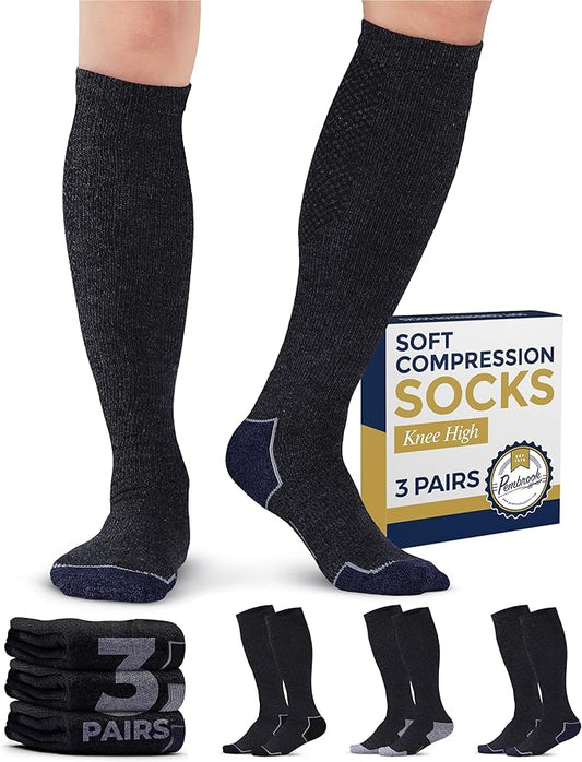 Pembrook Light Compression Socks for Men - 3 Pairs | 8-15 mmhg Compression Dress Socks for Men | Support Socks for Men