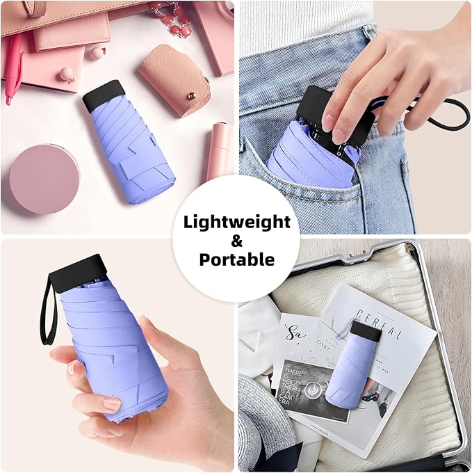 Travel Mini Compact Folding Umbrella with Case - UV Sun & Rain Protection, Lightweight Portable Pocket Umbrella for Women Men Kids, Fits Purse Backpack