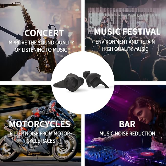 LYSIAN High-Fidelity Concert Ear Plugs– Reusable Noise-Reduction Festival Earplugs for Musician, Drummers, Party, Rave-Enjoy Clear Sound with -23dB Protection 2 Pairs Packs Black